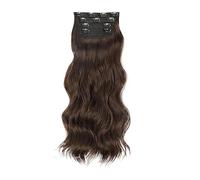 Allayu Easy To Clip On Hair Extensions Natural Looking Hair Four Piece Set Of Long Wavy Wig Pieces High Temperature Fiber Soft, Dark brown, 55CM