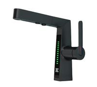 Allayu Flexible Pull Bathroom Faucet 360 ° All-round Cleaning Metal Intelligent Digital Display Basin Faucet Pull-out, black