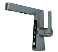 Allayu Flexible Pull Bathroom Faucet 360 ° All-round Cleaning Metal Intelligent Digital Display Basin Faucet Pull-out, grey