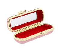 Allayu High Grade Lipstick Organizer Makeup Case with Exquisite Handwork Button Lip Makeup Storage Portable and Convenient for Lip On Travel. Case with Mirr, Light Pink