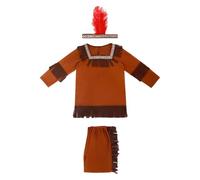 Allayu Kids India Costume Native India Costume Novelty Designed To Cultural Festivals Unforgettable Eye Catching Look For School Plays Indian Costumes With Headband Dress Up, Brown, S Size for Girl