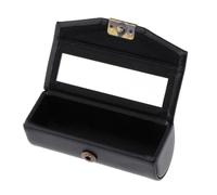 Allayu Leather Lipstick Case Holder with Mirror Smooth Elegant Lichee Texture for Storing Lipstick and Tiny Accessories Compact Case with Mirror Leather, Black, 9 CM