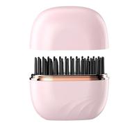 Allayu Mini Hair Straightener Brush Portable Charging Device with 3-Speed Control Rechargeable Portable Hair Straightener Brush Compact and Mini, Pink