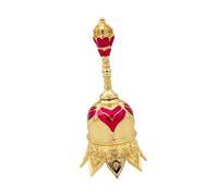 Allayu Multipurp Service Bell Hanging Ornament Loud And Clear Sound Metal Lotus Pattern Table Decoration Hand Held Bell, Red Gold, Total Height 12 cm