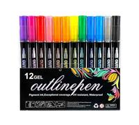Allayu Outline Markers Self-Outline Metallic Markers Crafting Coloring Lightstick Graffiti Highlighter Pens ABS Outliners Pens, 12