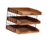 Allayu Robust Wooden Paper Organizer with Metal Frame Home Choice for Organizing Workspace Managing Paper Clutter 3 Tier Tray Organizer Sorter Holder Shelf