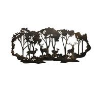 Allayu Wall Cabin Decor Accessories With Fine Craftsmanship Elegant Metal Wall Art Decoration Deer In Forest Suitable Garden Yard Living Room Hanging Metal Art Decor Black Color