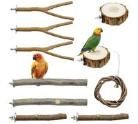 Allazone 10 PCS Natural Parrot Perch Bird Cage Accessories, Bird Platforms, Wood Stands, Grinding Fork Parakeet Platform for Small Lovebirds Budgies Cockatiels