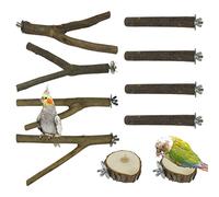 Allazone 10 PCS Natural Wood Bird Perch Stand, Bird Parrot Perch Stand Set, Wooden Parrot Perch Stand Perch Platform Cage Accessories for Parrotlets Cockatiels Budgies Parakeets