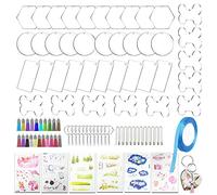 Allazone 117 PCS Acrylic Transparent Circle Discs Set, 5 Shape Acrylic Clear Keychain Blanks, Keychain, Mini Tassels, Ribbon Sticker for DIY Projects and Crafts