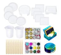 Allazone 12 Pack Coaster Silicone Resin Moulds Silicone Coaster Storage Box Mould, Storage Box Bottle Epoxy Casting Muold with Glitter, Gold Flakes for DIY Art Craft Cup Mat