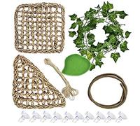 Allazone 15 PCS Bearded Dragon Hammock, Fabric Reptile Hammock, Artificial Climbing Plants and Reptile Feeding Bowl for Lizards, Snakes, Chameleon, Gecko