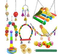 Allazone 17 PCS Bird Toys Parrot Swing Toys Pet Birds Cage Toys Chewing Hanging Bell Toys for Parrot, Cockatiel, Conures, Love Birds, Finches