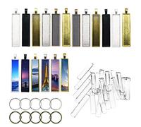 Allazone 18 PCS 6 Color Rectangle Pendant Tray with 18 PCS Glass Cabochons Rectangle Bezel, 10 PCS Key Ring for Jewelry Making for Making Photo, Crafting DIY Gif