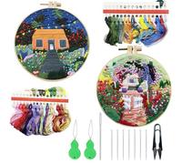Allazone 2 Sets Embroidery Kit for Beginners, Stitch Practice Kits for Craft Lover Hand Stitch with Embroidery Fabric with Stamped Pattern, Starter Stitch Kits Suitable for Adults (Garden)