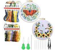 Allazone 2 Sets Embroidery Kit for Beginners, Stitch Practice Kits for Craft Lover Hand Stitch with Embroidery Fabric with Stamped Pattern, Starter Stitch Kits Suitable for Adults (Butterfly)