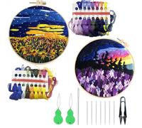 Allazone 2 Sets Embroidery Kit for Beginners, Stitch Practice Kits for Craft Lover Hand Stitch with Embroidery Fabric with Stamped Pattern, Starter Stitch Kits Suitable for Adults (Sunset)