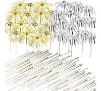 Allazone 200 PCS Cocktail Picks Firework Party Picks, 23CM Gold Silver Firework Cake Toppers, Sandwich Cocktail Picks, Toothpicks for Cakes Decoration, Party Supplies, Christmas Decoration