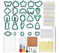 Allazone 219 PCS Polymer Clay Cutters Set, Clay Earring Cutters Plastic Clay Cutters with Acrylic Clay Roller, Earring Cards Earring Hook for Polymer Clay Jewelry Making, Green