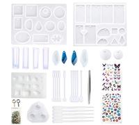 Allazone 25 PCS Silicone Resin Kits Set, 12 PCS Jewelry Resin Casting Molds Assorted Style Pendant Silicone Mold, 5 Kinds Making Tools and 2 PCS Fill Material for DIY Jewelry Craft Making