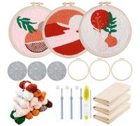 Allazone 3 Set Punch Needle Embroidery Kits, Punch Needle Kits for Adults Beginner with Color Pattern, Instruction, Plastic Hoop, Yarn and Embroidery