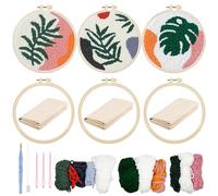 Allazone 3 Set Punch Needle Embroidery Starter Kits for Beginners, Include Punch Needle Fabric with Leaf Pattern, Yarns, Embroidery Hoops, Threader Tools and Instructions (Leaf)