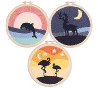 Allazone 3 Set Punch Needle Kits, 20cm Punch Needle Embroidery Starter Kits with Flamingos, Elk, Whales Pattern, Punch Needle Tool Threader Fabric Embroidery Hoop, Yarn for Crafts, Home Decor