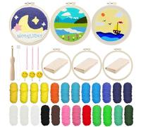 Allazone 3 Set Punch Needle Kits, Punch Needle Embroidery Starter Kits, Threader Fabric Embroidery Hoop