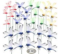 Allazone 30 PCS Dragonfly Garden Stakes, 2 Size Artificial Dragonfly Stakes Indoor Outdoor Yard Garden Flower Pot Decoration, Miniature Fairy Garden Decoration