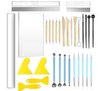 Allazone 31 PCS Acrylic Clay Roller with Acrylic Sheet, Acrylic Sheet Backing Board, Plastic Scraper, Sculpting Tools, Dabbing Tool, Dot Painting Tool for Shaping and Sculpting