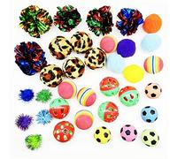Allazone 35 PCS Cat Toys Balls Set, 7 Style Pompoms Kitten Toy Paper Balls Thread Ball, Foam Balls for Cats Colorful Rainbow Ball, Interactive Cat Toy for Cats to Play, Training