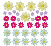 Allazone 35 PCS Daisy Floral Embroidery Applique Patch, Mix Green Purple Yellow Daisy Flower Iron On Patches for Hats Clothes Jeans Jacket