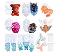 Allazone 3D Animal Resin Moulds, 9 PCS 3D Animal Epoxy Resin Silicone Moulds Mermaid Resin Casting Moulds with Measurement Cup for Resin Craft DIY, Keychain, Home Decoration