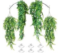 Allazone 4 PCS Reptile Plants Hanging Fake Vines, Artificial Leaves Climbing Terrarium Plant with Suction Cup for Bearded Dragons Pets Hermit Crab and Tank Habitat Decorations