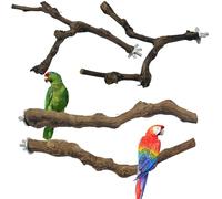 Allazone 4 PCS Bird Perch Natural Grape Stick Bird Standing Stick Swing Chewing Bird Toys Natural Grapevine Bird Cage Perch For Parrot Cages Toy for Cockatiels, Parakeets, Finches