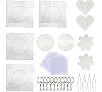 Allazone 5 mm 10 Pack Fuse Beads Boards, Large Round Square Clear Plastic Pegboards with 6 PCS White Beads Tweezers, 10 PCS Ironing Paper and Keychain for Craft Supplies