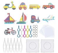 Allazone 5 mm 37 Pack Fuse Beads Boards, Large Square Transportation Clear Plastic Pegboards with 6 PCS White Beads Tweezers, 10 PCS Ironing Paper and 10 PCS Colorful Keychain for Craft Supplies