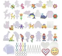 Allazone 5 mm 48 PCS Pack Fuse Beads Boards, 22 PCS Animal Clear Plastic Pegboards with 6 PCS White Beads Tweezers, 10 PCS Ironing Paper and 10 PCS Colorful Keychain for Kids Craft Supplies