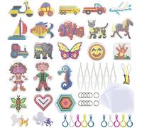 Allazone 5 mm 54 PCS Fuse Beads Boards, 23 Pack Clear Plastic Pegboards with White Beads Tweezers, Ironing Paper, Colorful Keychain and Polyester Lanyard for Craft Supplies, Mix Style