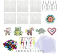 Allazone 5 mm 68 PCS Fuse Beads Boards Set, 6 PCS Large Square and 6 PCS Clear Animal Plastic Pegboards with White Beads Tweezers, Ironing Paper, Bells for Kids Craft Supplies
