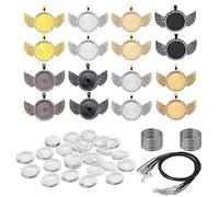 Allazone 52 PCS 25MM Rhinestone Wing Bezel Pendant Trays 16 PCS Rhinestone Bezel Cabochon Trays with Clear Glass Cabochons, Keychain and Black Wax Rope for DIY Jewelry Crafts Making