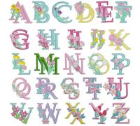 Allazone 52 PCS Iron on Letters, Alphabet Embroidered Patch A-Z Sew on Patch, Embroidered Applique Patches for Craft DIY, Clothing, Hat, Jacket, Backpack (Flower)