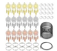 Allazone 56 PCS Dreamcatcher Pendant Trays Set, 18 PCS Dreamcatcher Pendant Trays Transparent Glass Cabochons, Black Wax Rop and Keychain for Earring, Photo Pendant Jewelry Making