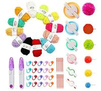 Allazone 57 PCS Pompom Maker Pom Pom Making Tool Set with Pompom Maker, 12 Colours Yarn, DIY Fluff Balls Knitting Craft Making Kit with Sewing Scissors for Kids and Adult