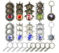 Allazone 58 PCS Pendant Tray Kit, Pendant Trays Sun, Wing, Cat, Snowflakes with Glass Cabochon Blanks Clear Dome, 10 PCS Pendant Buckle for Photo Pendant Craft