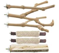Allazone 6 PCS Bird Perch Stand Natural Wood Standing & Hanging with Rope, Bird Cage Accessories for Small Parakeets, Cockatiels, Conures