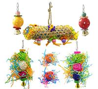 Allazone 7 PCS Bird Chewing Toys, 3 Pack Bird Cage Toys Swing Chewing Hanging Parrot Perches, 2 PCS Bell and 2 PCS Foot Catch Ball for Small Parrots, Macaws, Parakeets, Conures, Cockatiels