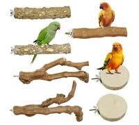Allazone 7 PCS Bird Perch Natural Wooden Parrot Perch Stand Grape Stick Bird Climbing Standing Branches for Small Lovebirds Budgies Cockatiels