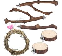 Allazone 7 PCS Natural Parrot Perch Bird Stand, Bird Platforms, Grape Wood Stands, Chewing Toy for Small Lovebirds Budgies Cockatiels