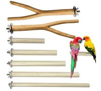 Allazone 7 PCS Natural Parrot Perch Bird Stand Fork Parakeet Climbing Standing Branches Toy for Small Lovebirds Budgies Cockatiels